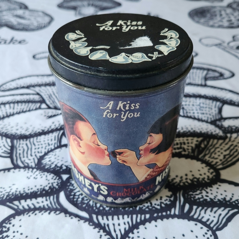Vintage 1995 Hershey Kisses "A Kiss for You" Retro Round Tin (Cylindrical) w/Lid